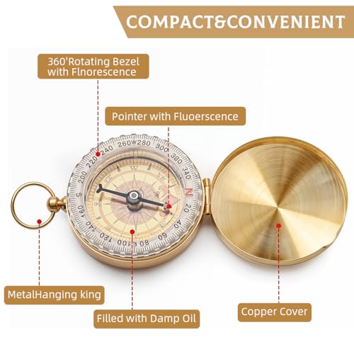 Proberos® Vintage Glow in Dark Pocket Compass 2.36 Inch Collectible Navigation with Metal Lid Hanging Ring Best Gift for Outdoor Enthusiasts Hikers Campers 2PCS Proberos® Vintage Glow in Dark Pocket Compass 2.36 Inch Collectible Navigation with Metal Lid Hanging Ring Best Gift for Outdoor Enthusiasts Hikers Campers 2PCS